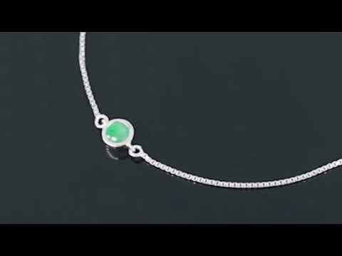 Video thumbnail of the sterling silver emerald bracelet showing the adjustable box chain and green gemstone.