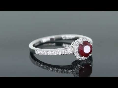 360 degree view of round cut ruby halo ring