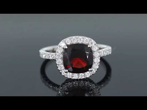 360 degree view of cushion cut garnet ring