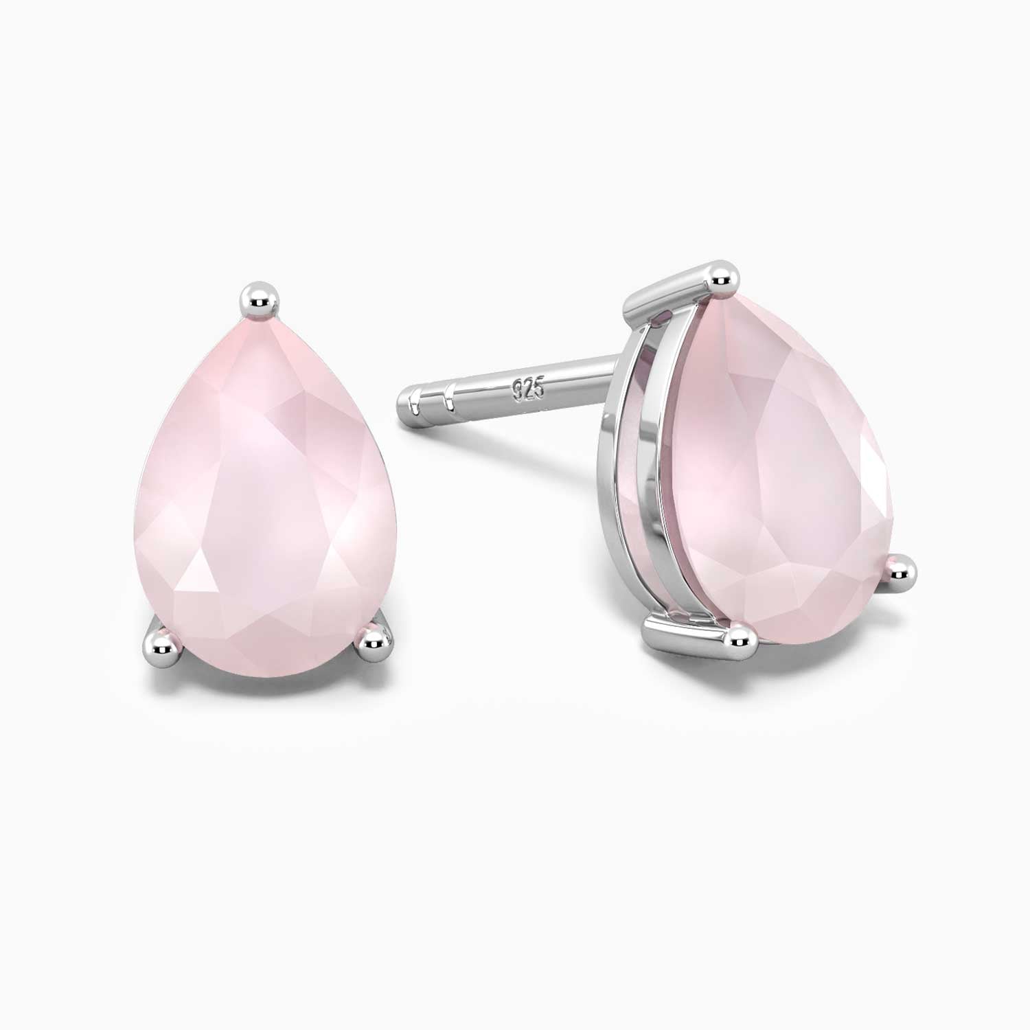 Pear Rose Quartz Earrings in Sterling Silver - Elegant Rose Quartz Earrings