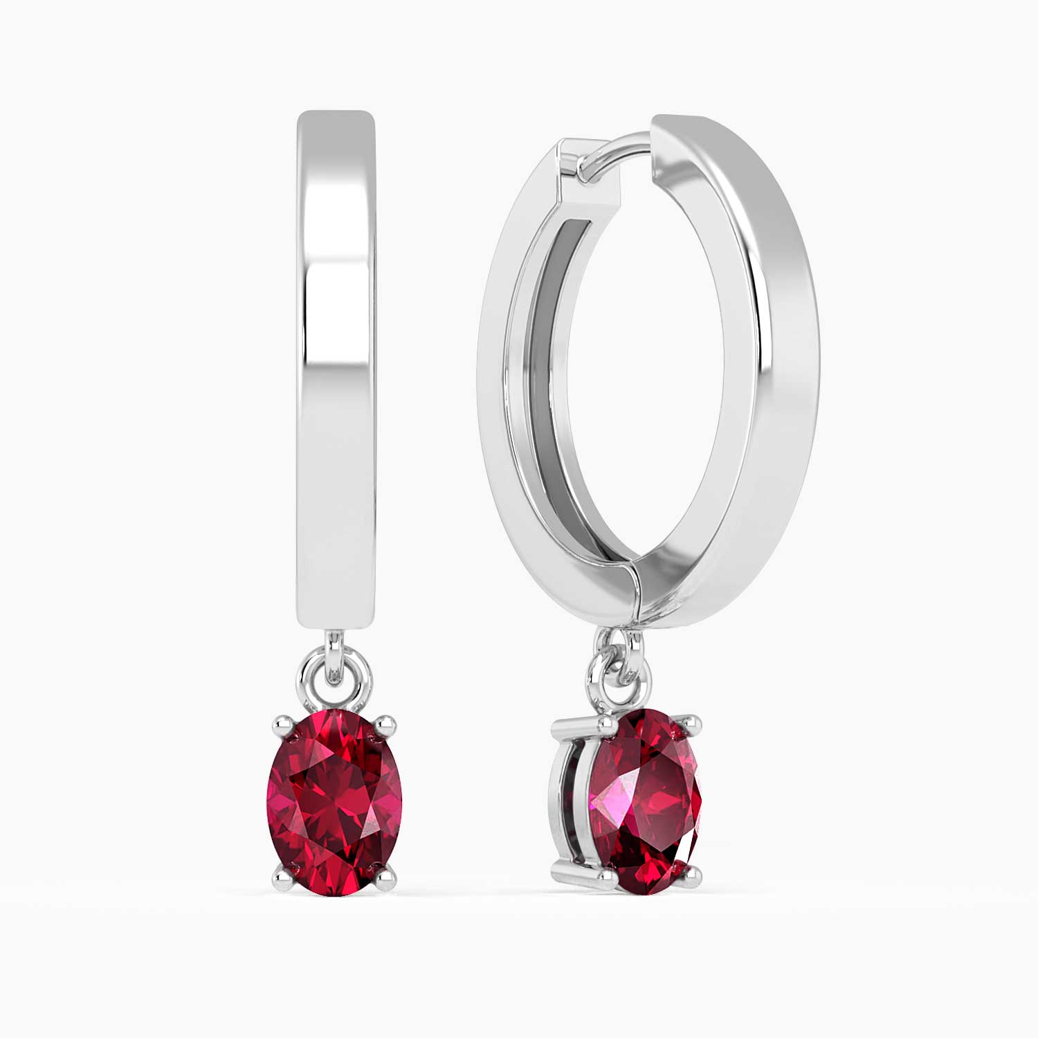 Oval Shape Ruby Round Hoop Drop Earrings in Silver - Irosk Australia ®