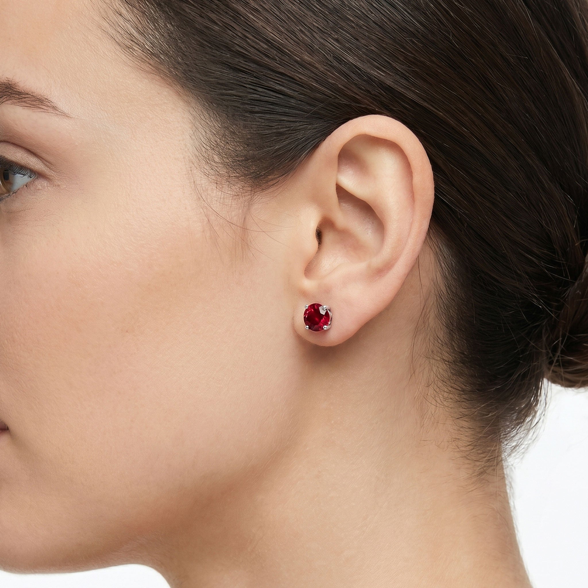 Ruby Round Stud Earrings in Sterling Silver | Irosk