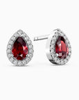 Pear Ruby Halo Stud Earrings | Sterling Silver