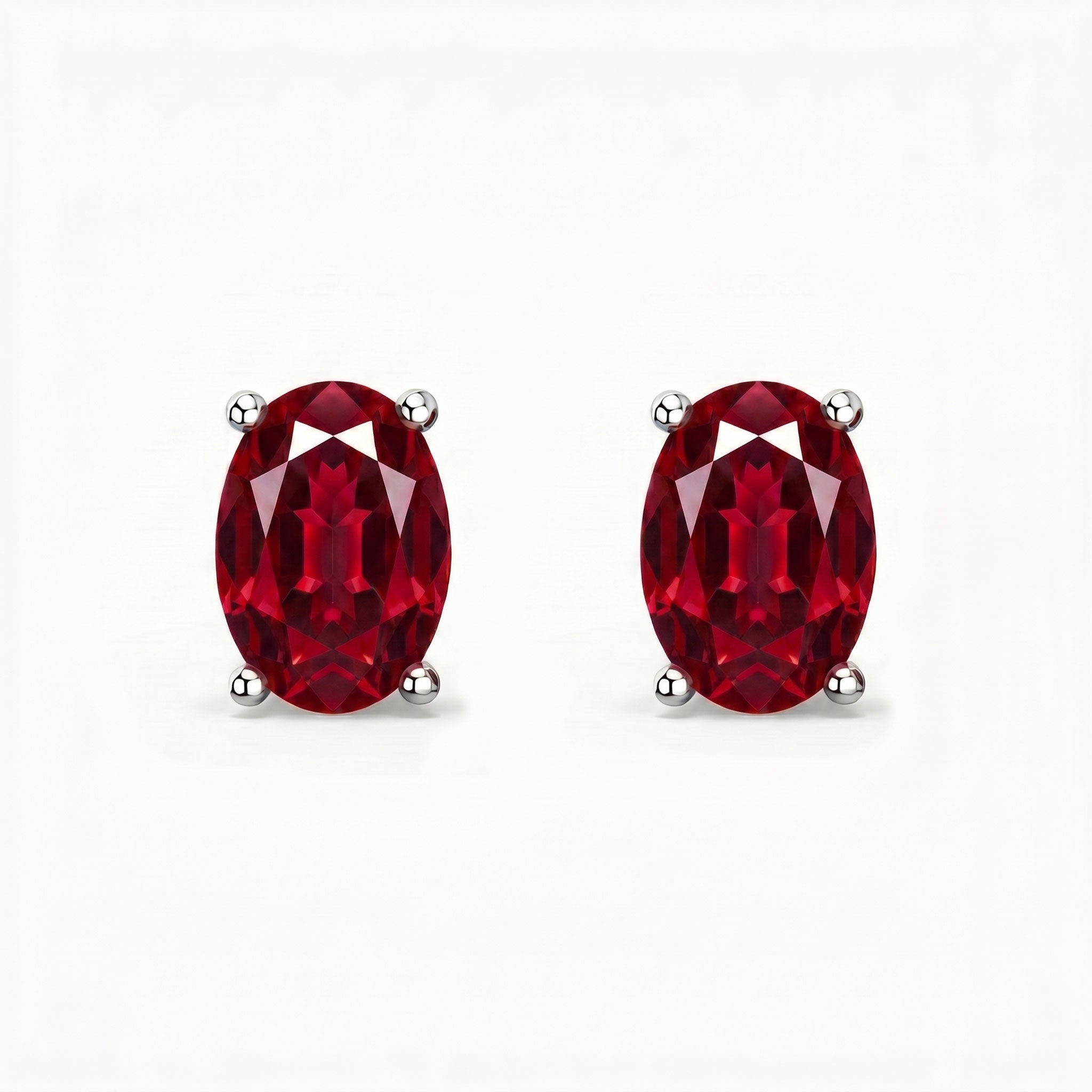 Ruby Oval Stud Earrings in Sterling Silver | Irosk