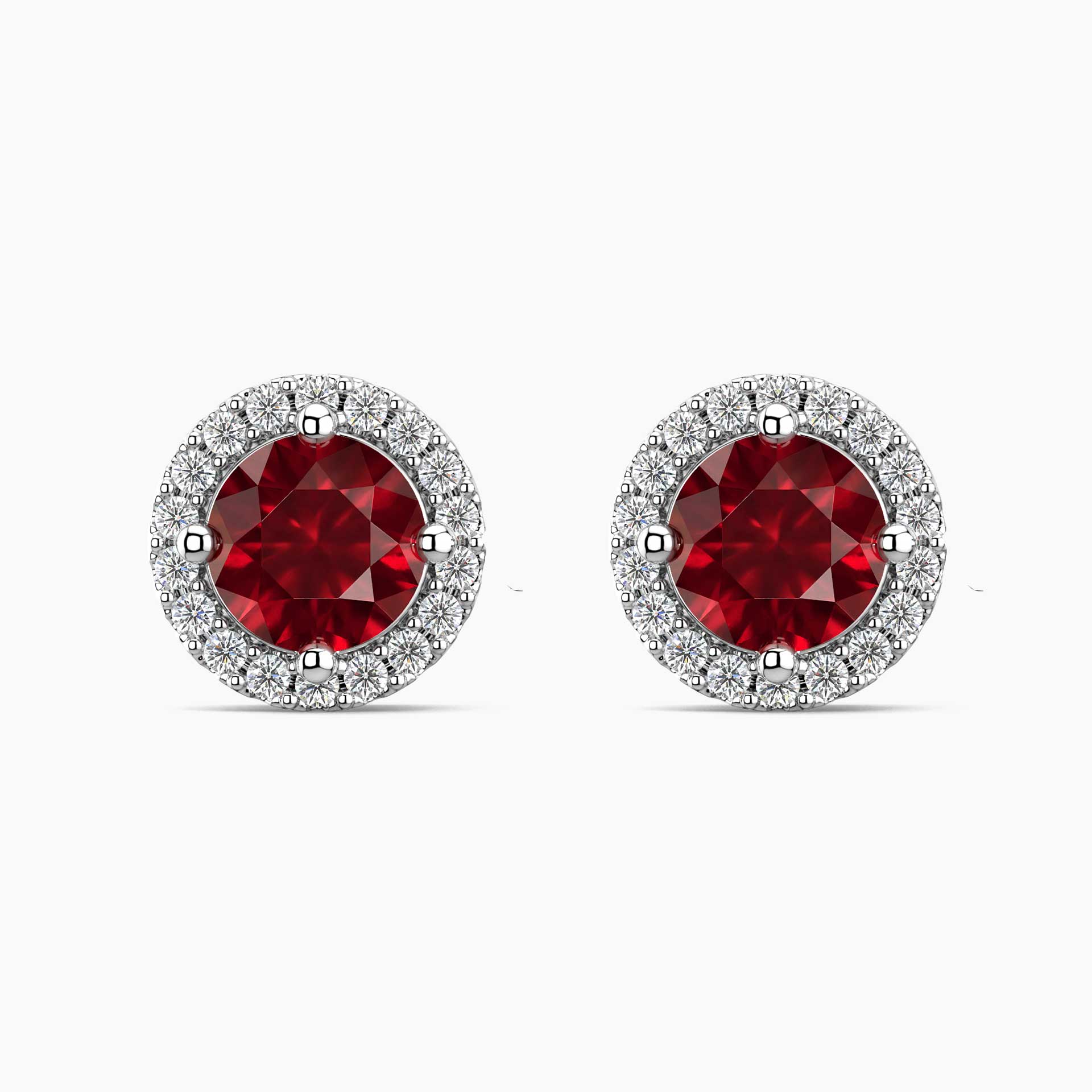 Round Ruby Halo Earrings | Sterling Silver