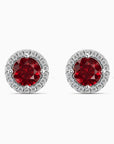 Round Ruby Halo Earrings | Sterling Silver