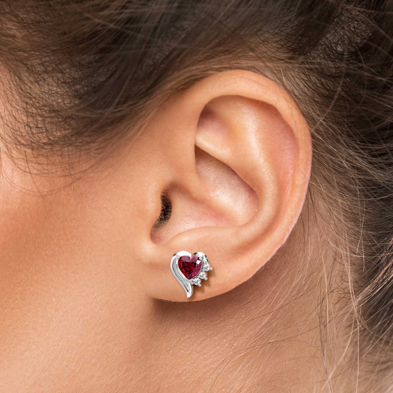 Ruby Heart shape Stud Earrings in sterling Silver