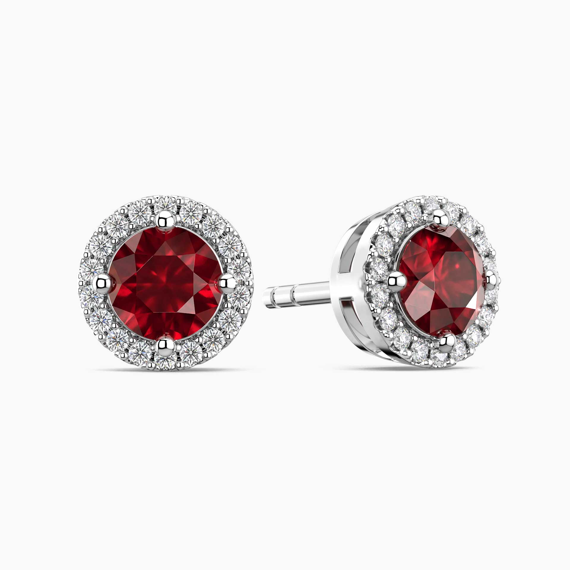Ruby Round Cut Halo Stud Earrings in Sterling Silver | Irosk