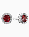 Round Ruby Halo Earrings | Sterling Silver