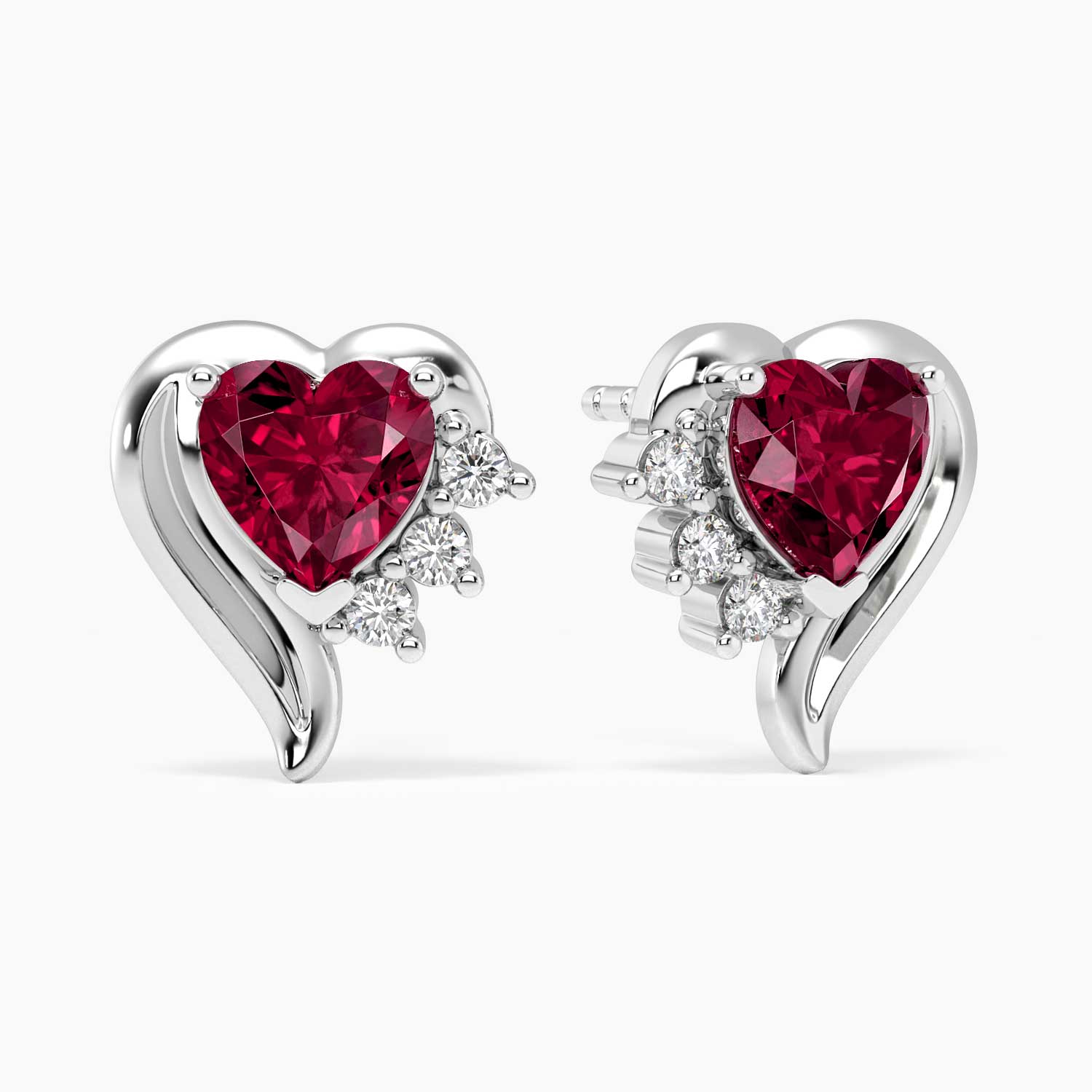 Ruby Heart shape Stud Earrings in sterling Silver