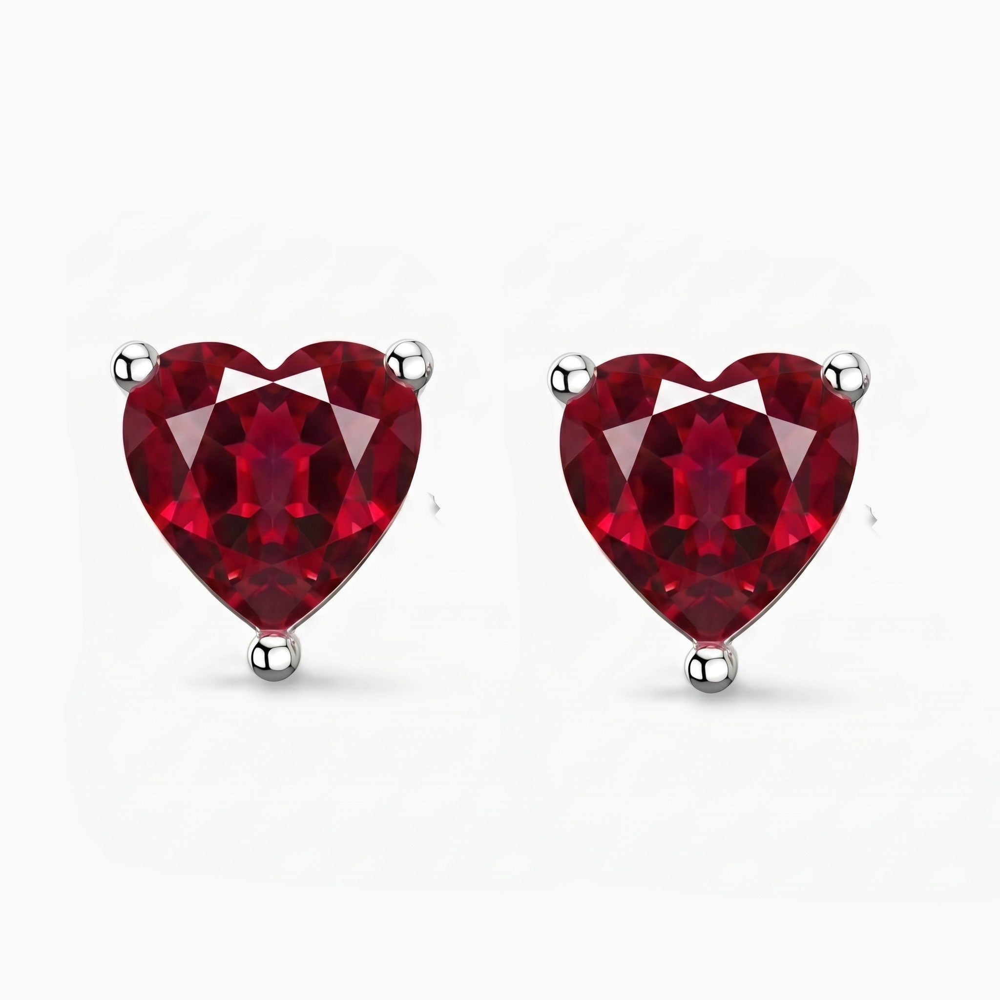 Ruby Heart Stud Earrings in Sterling Silver | Irosk