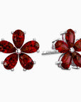 Ruby Flower Petal Stud Earrings in Sterling Silver