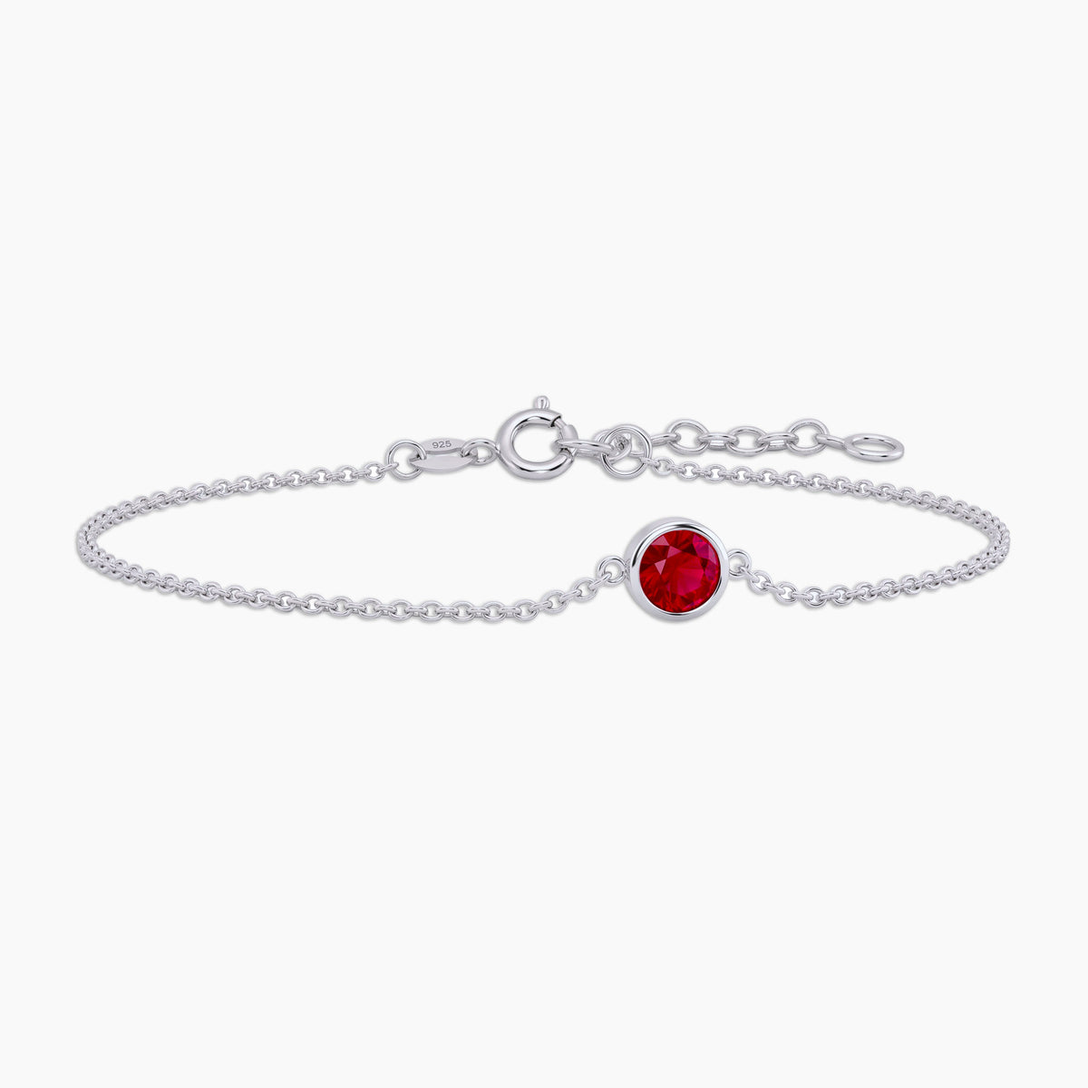 Lab Ruby Round Solitaire Bracelet in Sterling Silver – July Birthstone | Irosk