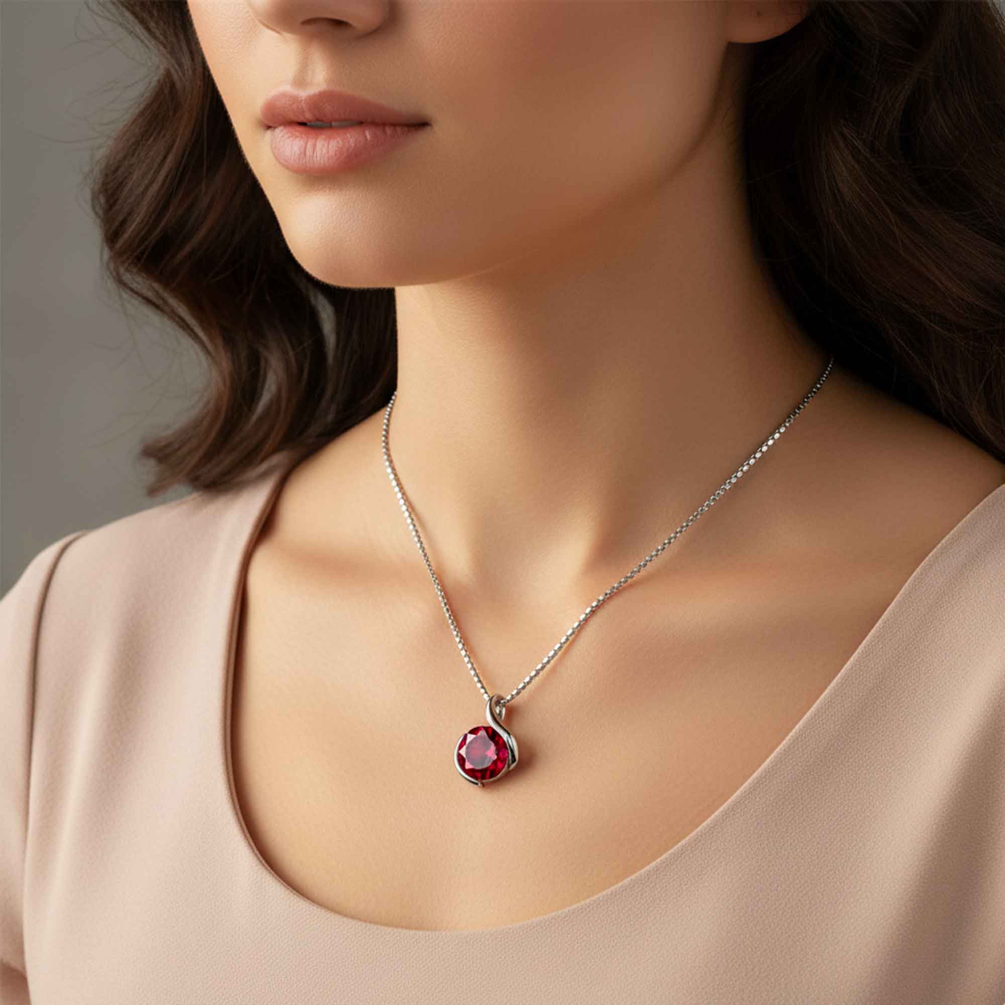 Ruby Semi Bezel Pendant Necklace in Sterling Silver | Irosk ®