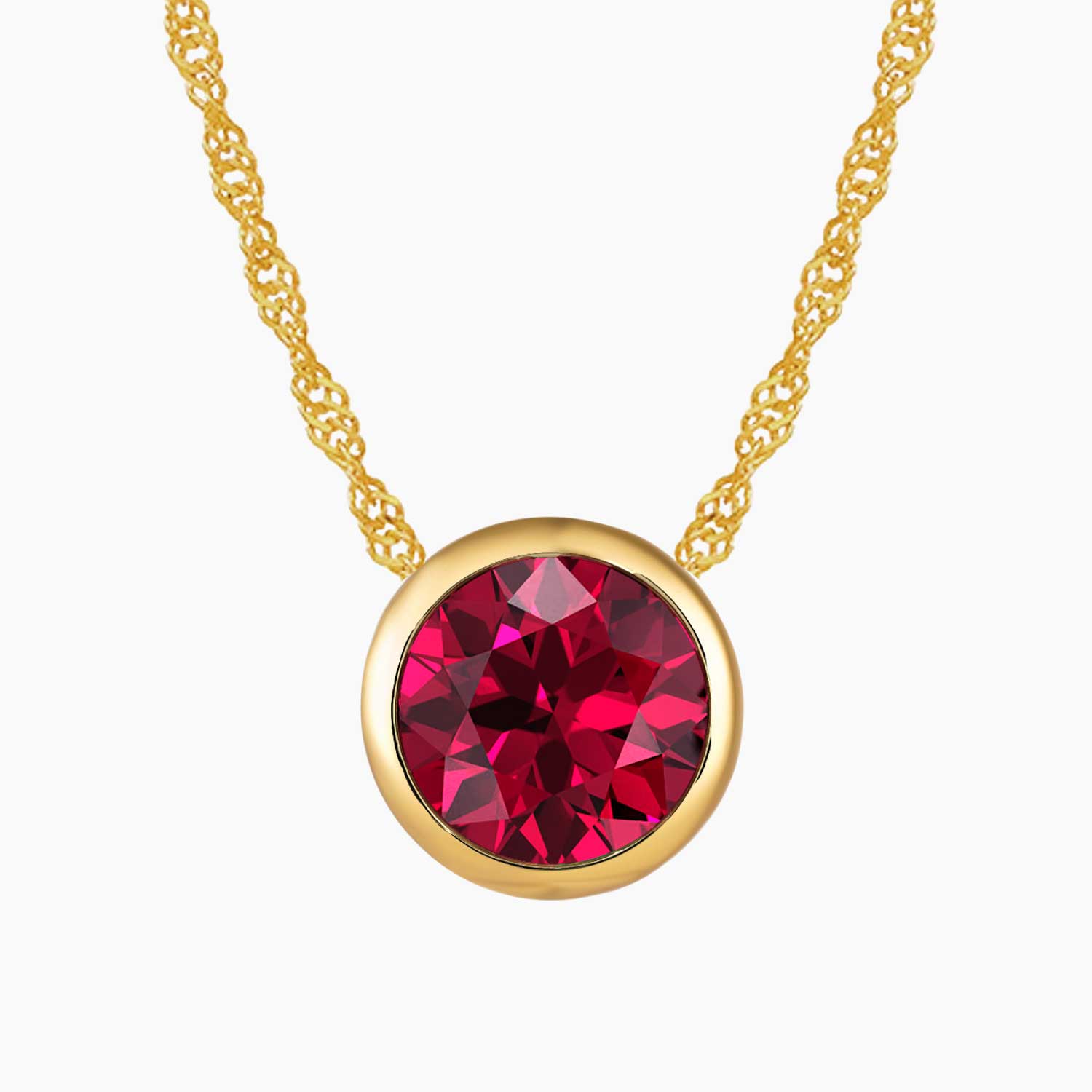 Round Ruby Necklace Bezel Set 18 K Gold
