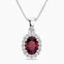 Oval Ruby Halo Pendant Necklace – Sterling Silver Birthstone Jewellery | Irosk