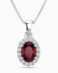 Oval Ruby Halo Pendant Necklace – Sterling Silver Birthstone Jewellery | Irosk