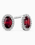 Oval Ruby Halo Stud Earrings – Sterling Silver | Irosk