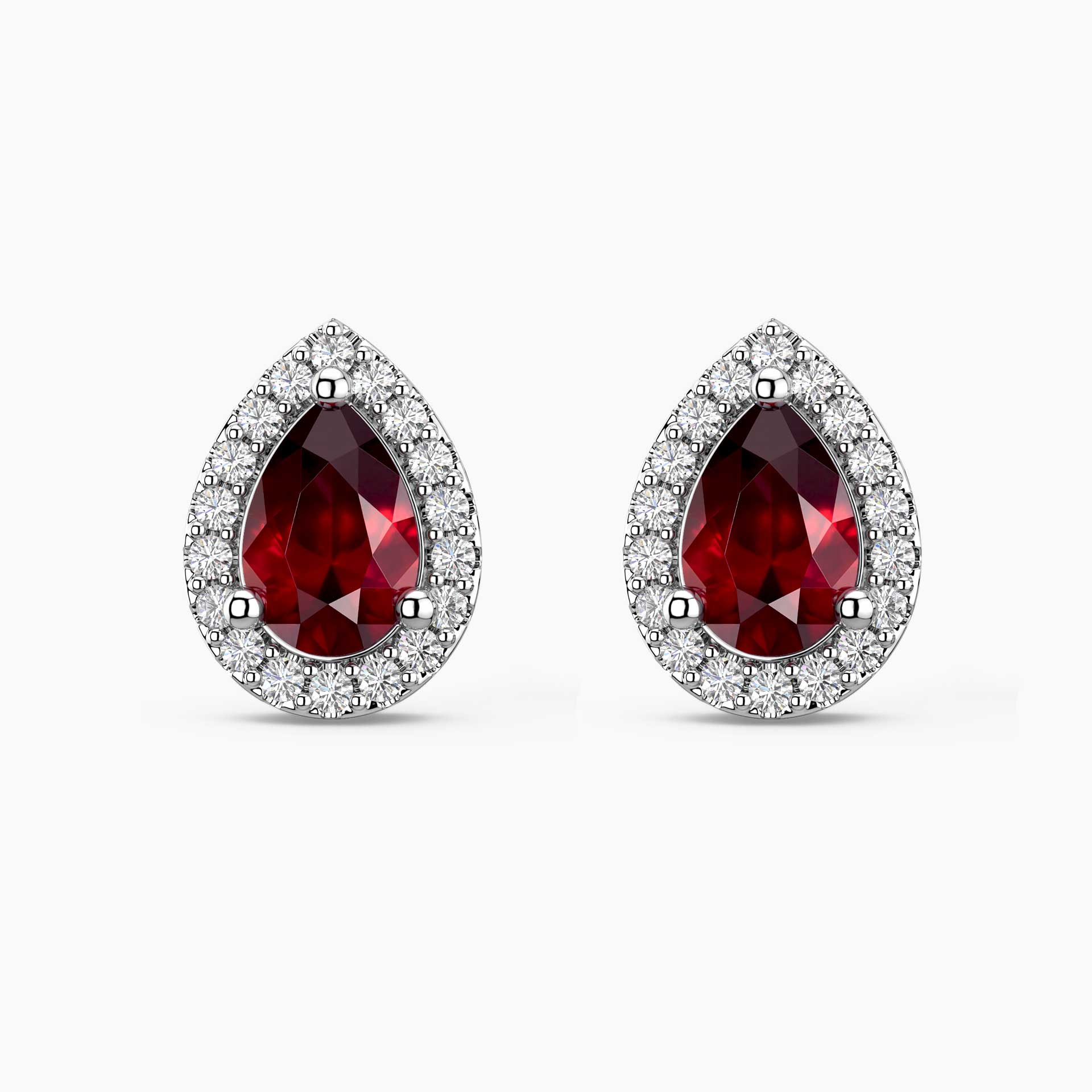 Pear Ruby Halo Stud Earrings | Sterling Silver