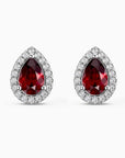 Pear Ruby Halo Stud Earrings | Sterling Silver