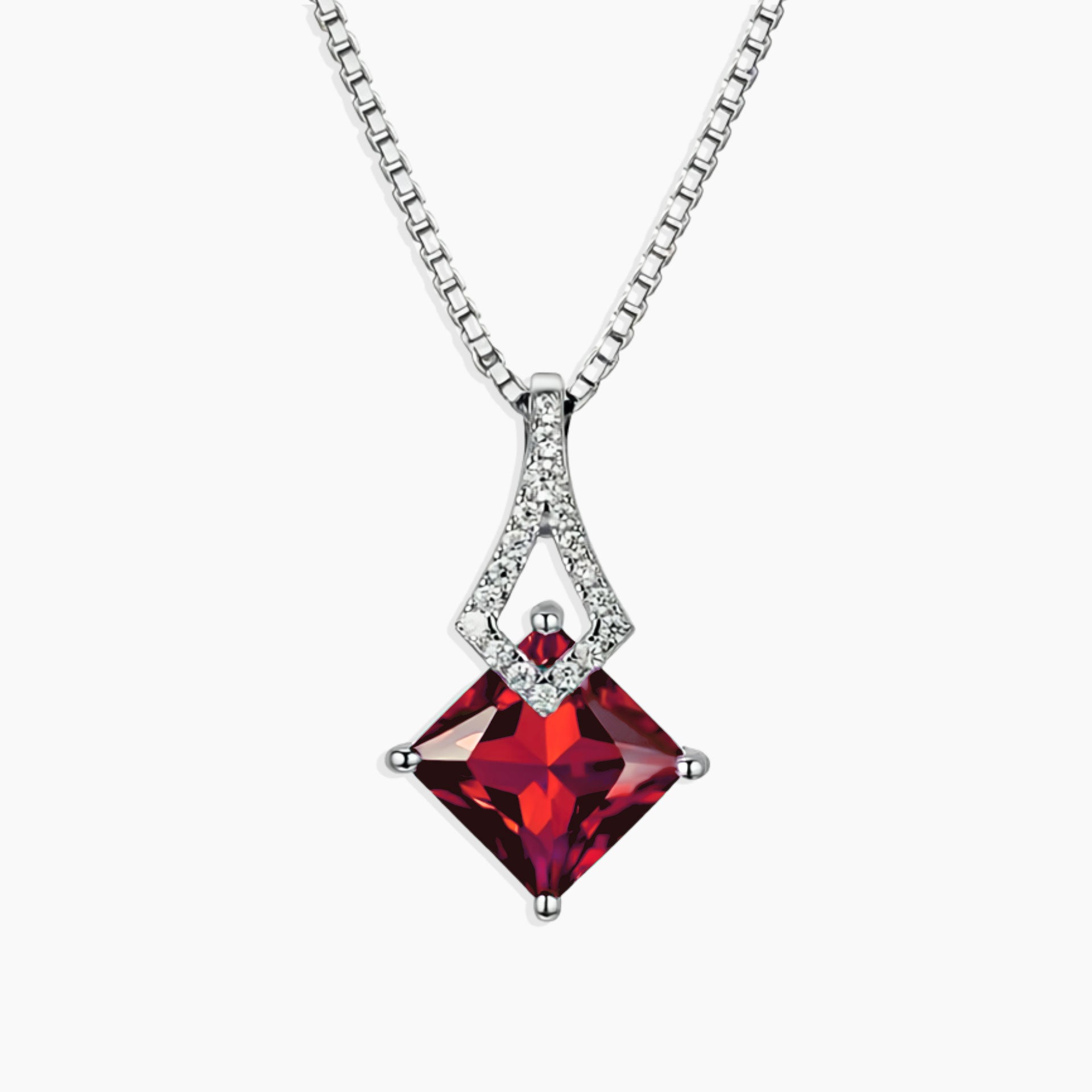 Ruby Princess Cut Pendant Necklace in Sterling Silver