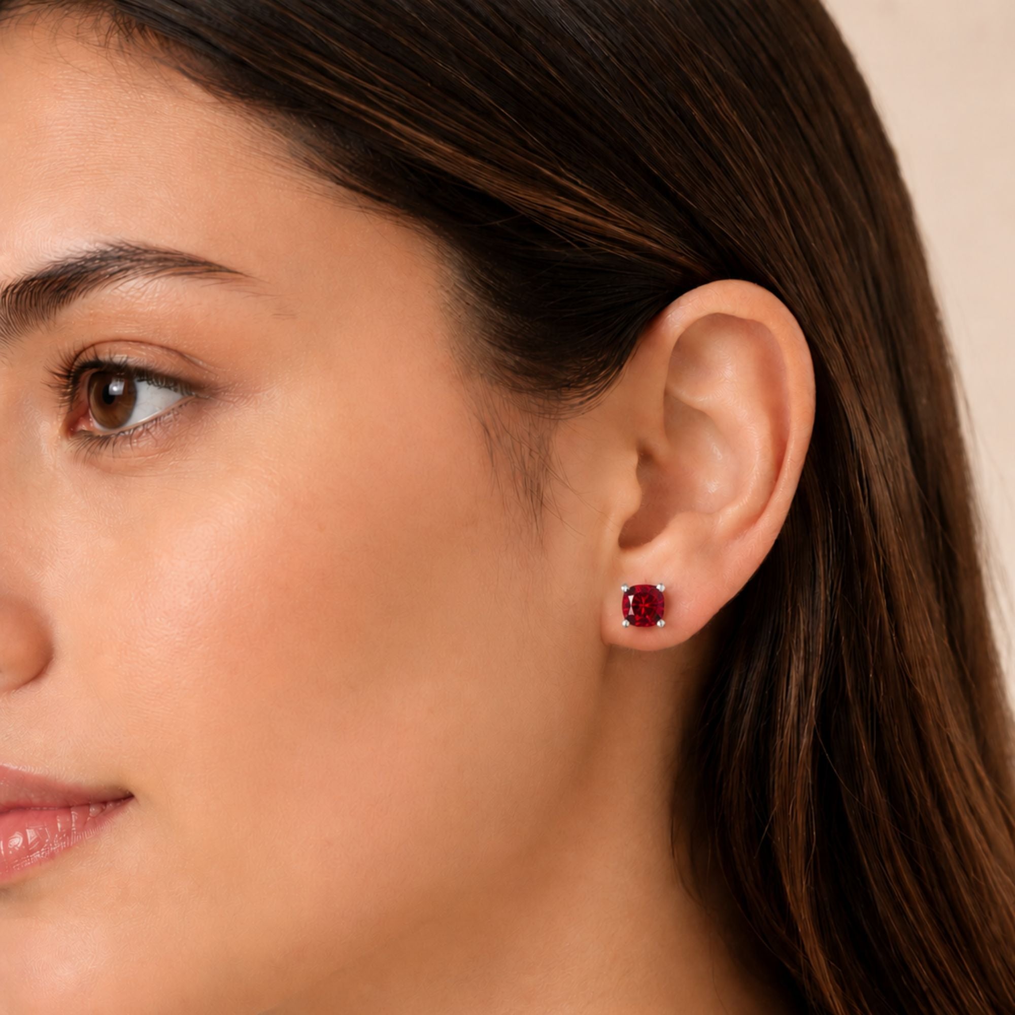 Ruby Cushion Stud Earrings in Sterling Silver | Irosk