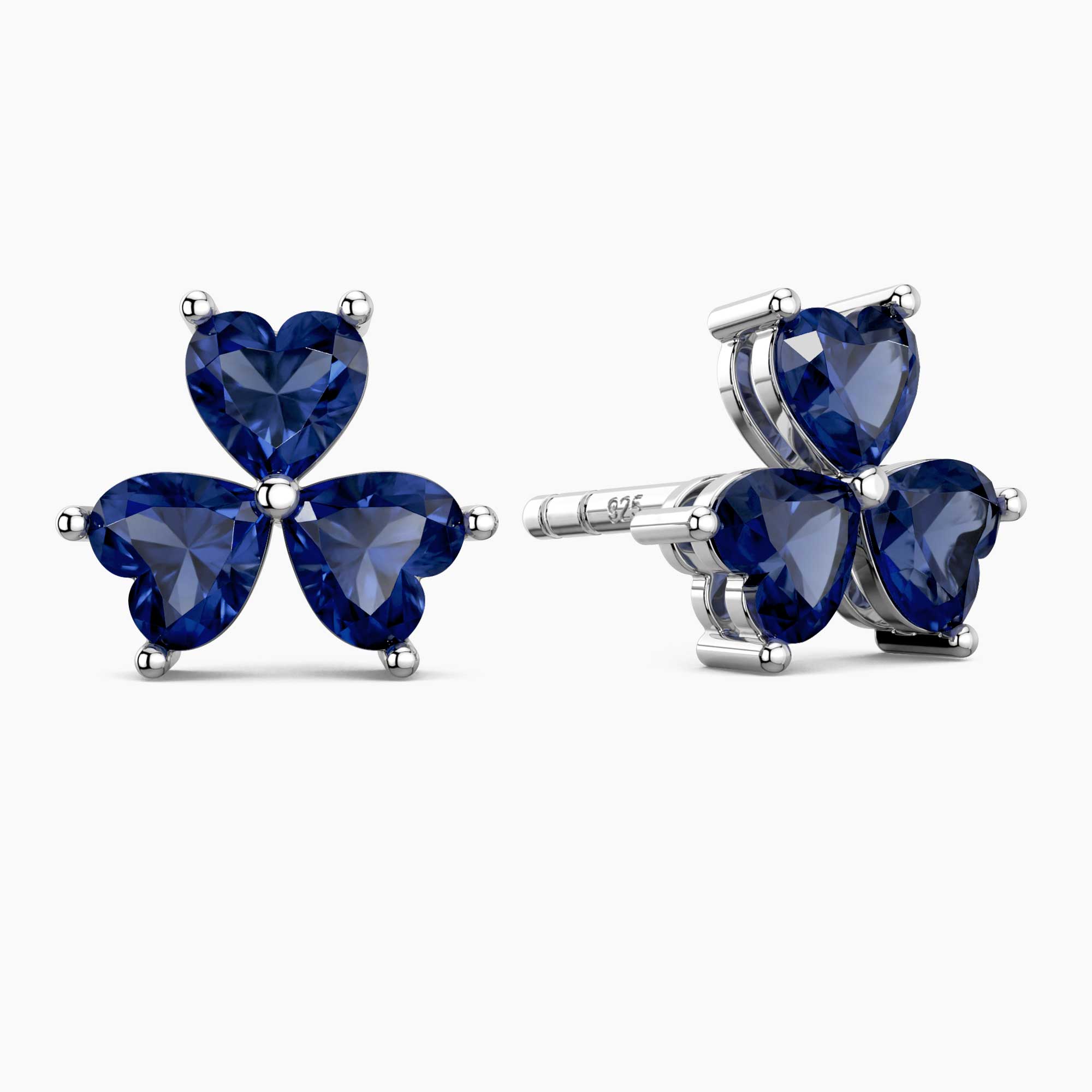 Sapphire Flower Stud Earrings in Sterling Silver – Elegant Florals