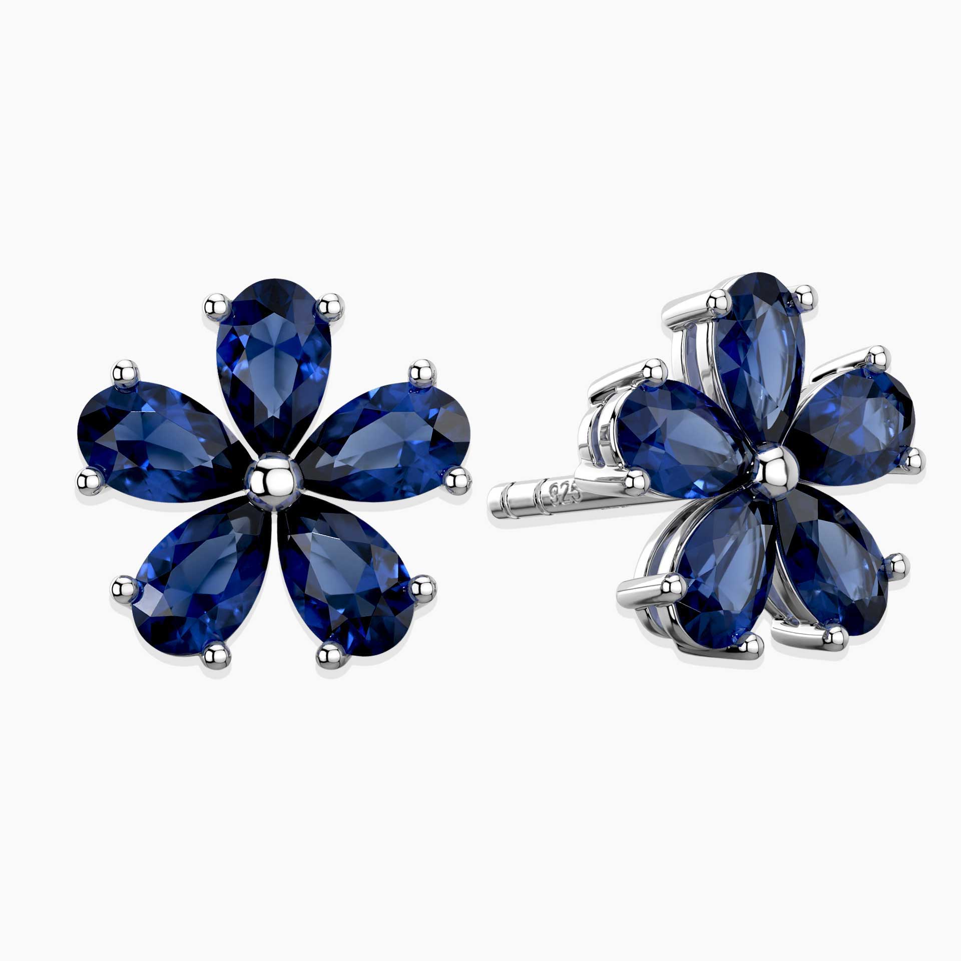 Sapphire Flower Petal Stud Earrings in Sterling Silver