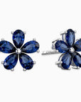 Sapphire Flower Petal Stud Earrings in Sterling Silver