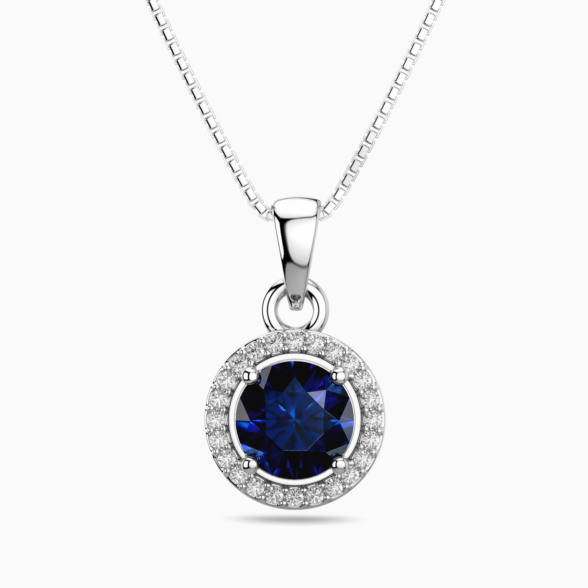 Round Sapphire Halo Pendant | Sterling Silver