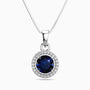 Round Sapphire Halo Pendant | Sterling Silver