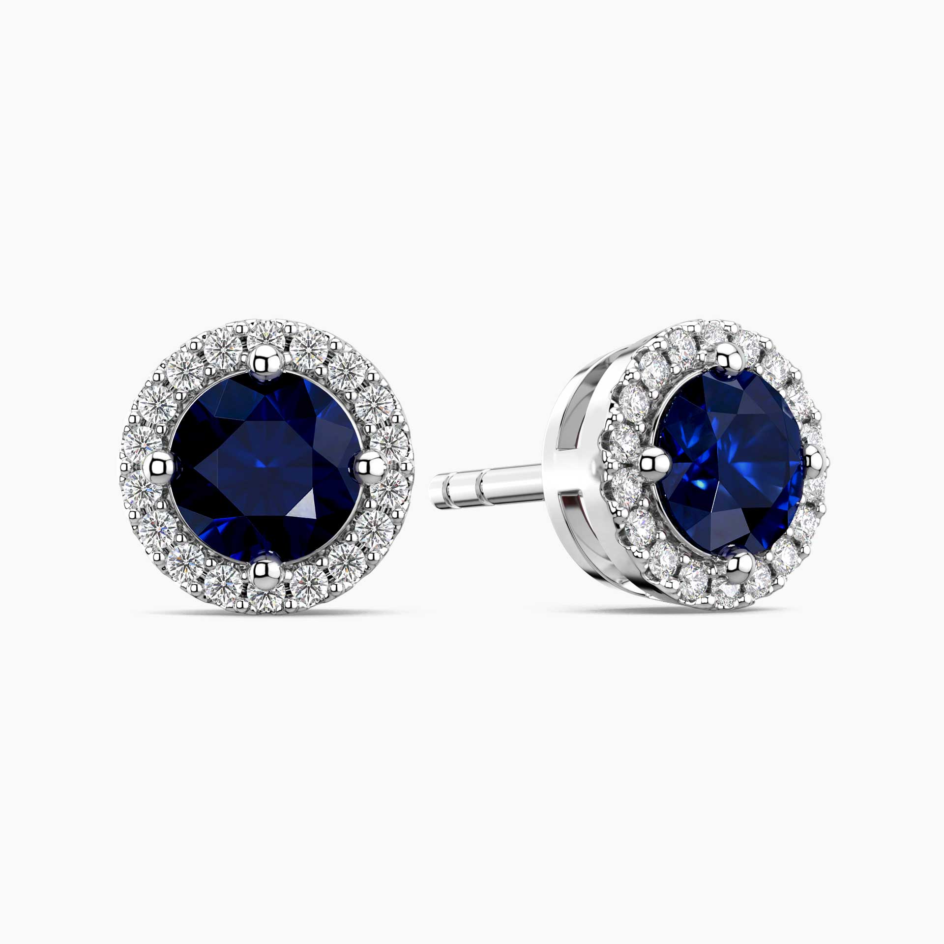 Round Sapphire Halo Earrings | Sterling Silver
