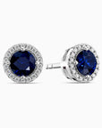 Round Sapphire Halo Earrings | Sterling Silver