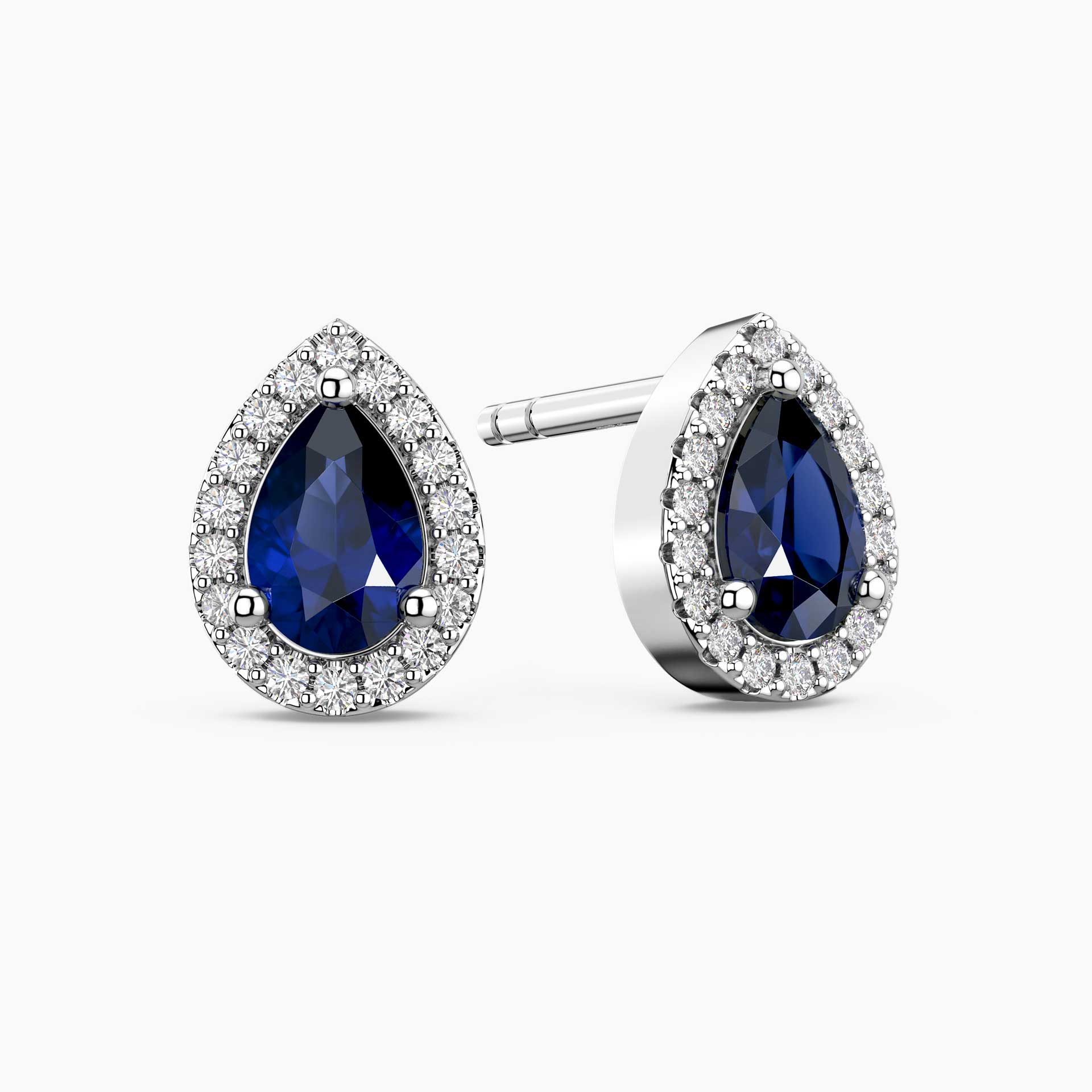 Pear Sapphire Halo Stud Earrings | Sterling Silver