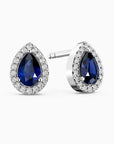 Pear Sapphire Halo Stud Earrings | Sterling Silver