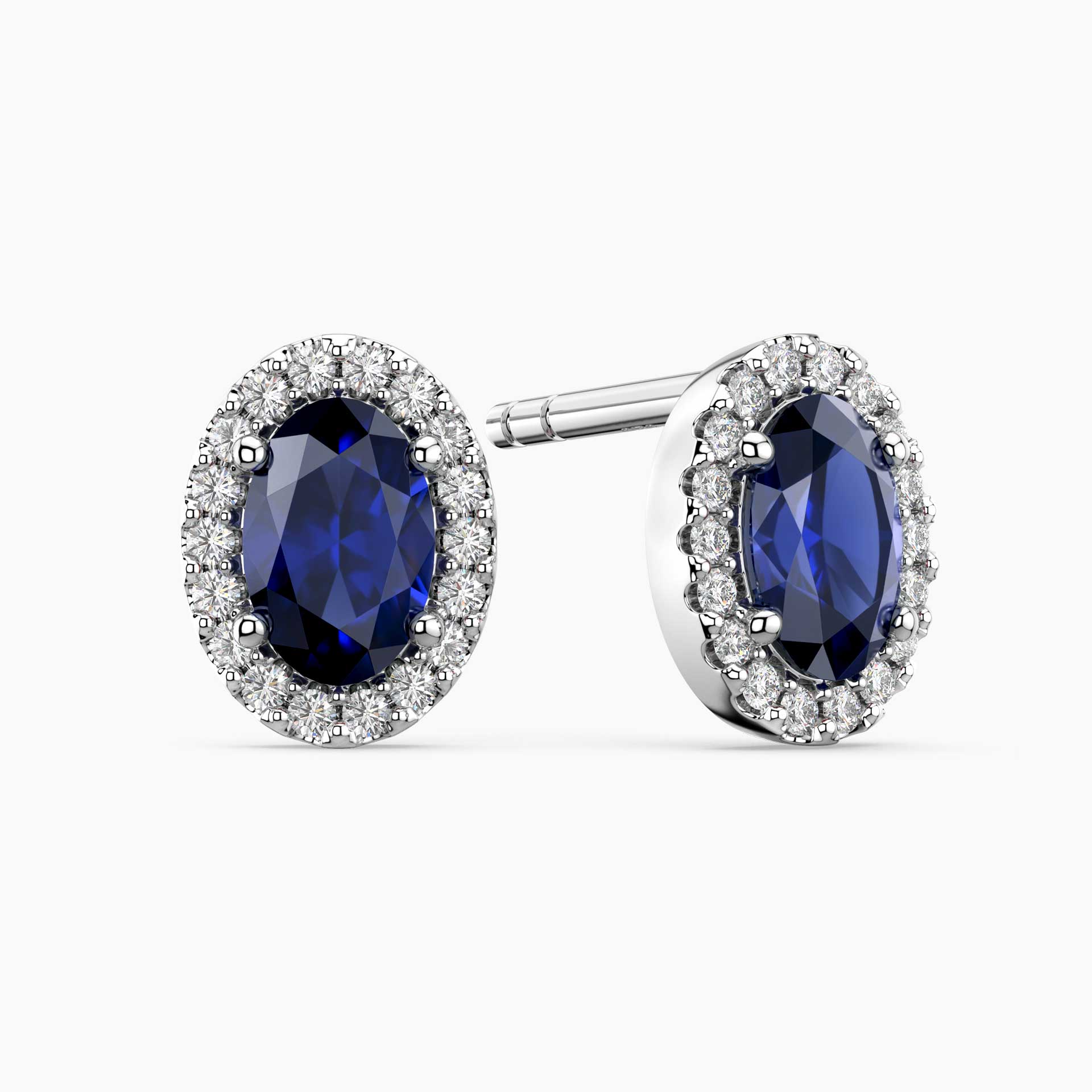 Oval Sapphire Halo Stud Earrings – Sterling Silver | Irosk