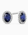 Oval Sapphire Halo Stud Earrings – Sterling Silver | Irosk