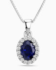 Oval Sapphire Halo Pendant Necklace – Sterling Silver Birthstone Jewellery | Irosk