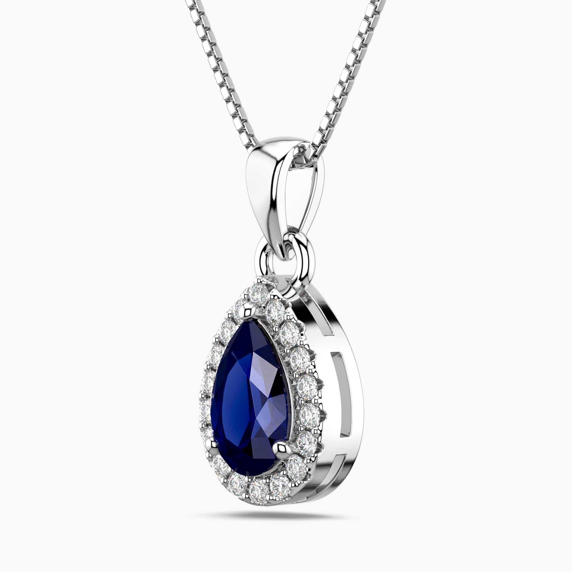 Pear Sapphire Pendant with Moissanite Halo | Irosk