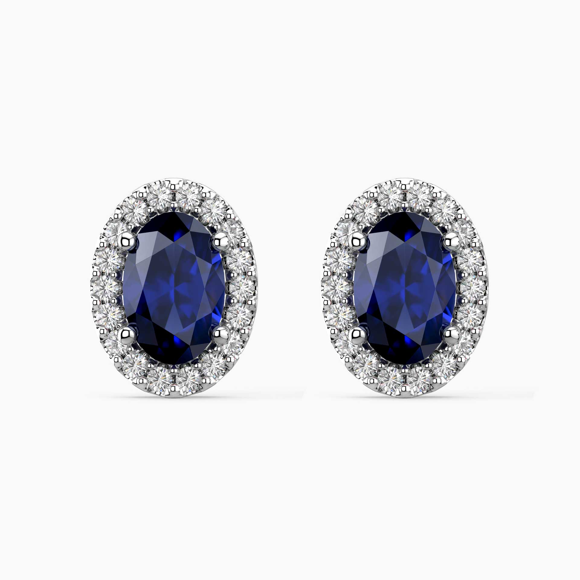 Oval Sapphire Halo Stud Earrings – Sterling Silver | Irosk