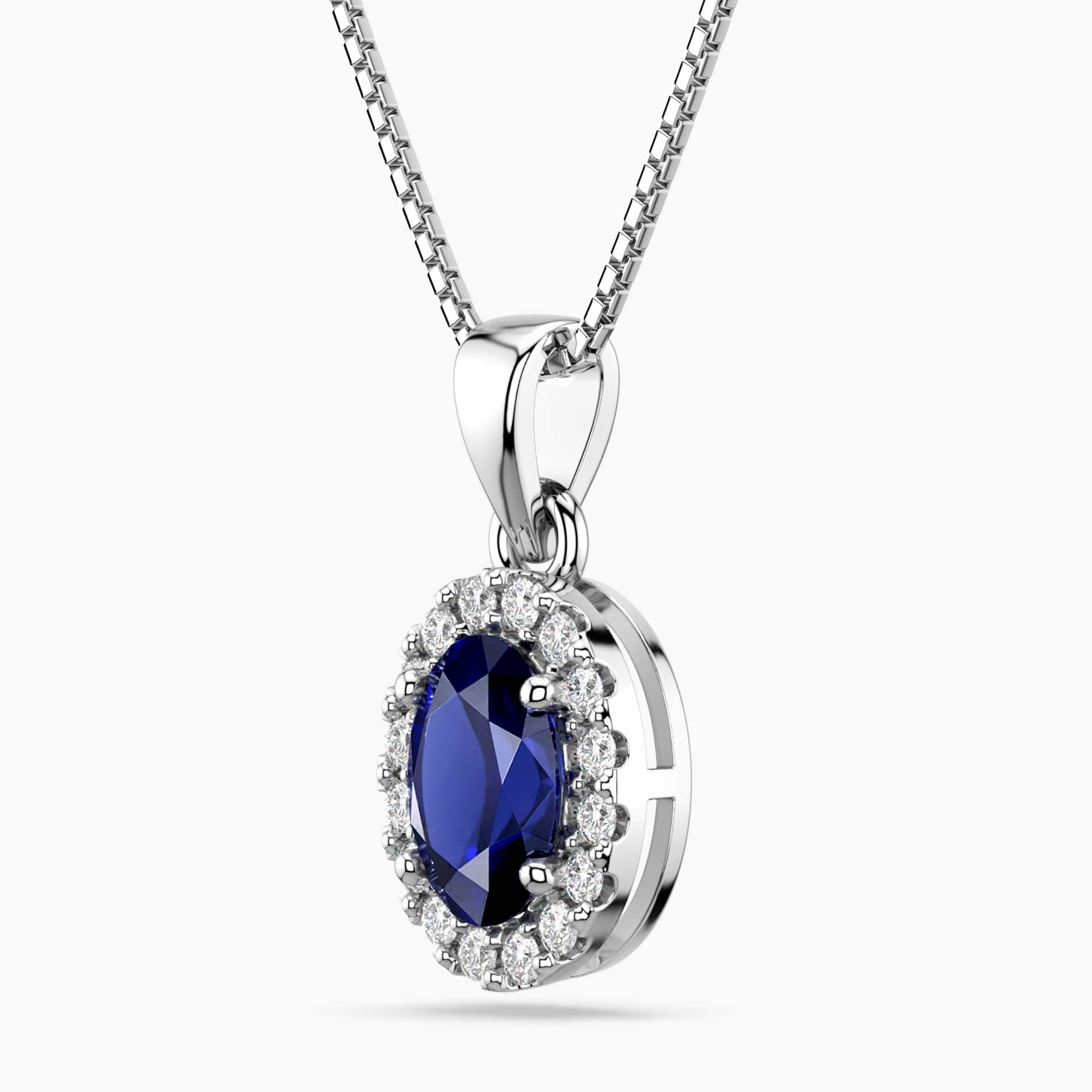 Oval Sapphire Halo Pendant Necklace – Sterling Silver Birthstone Jewellery | Irosk