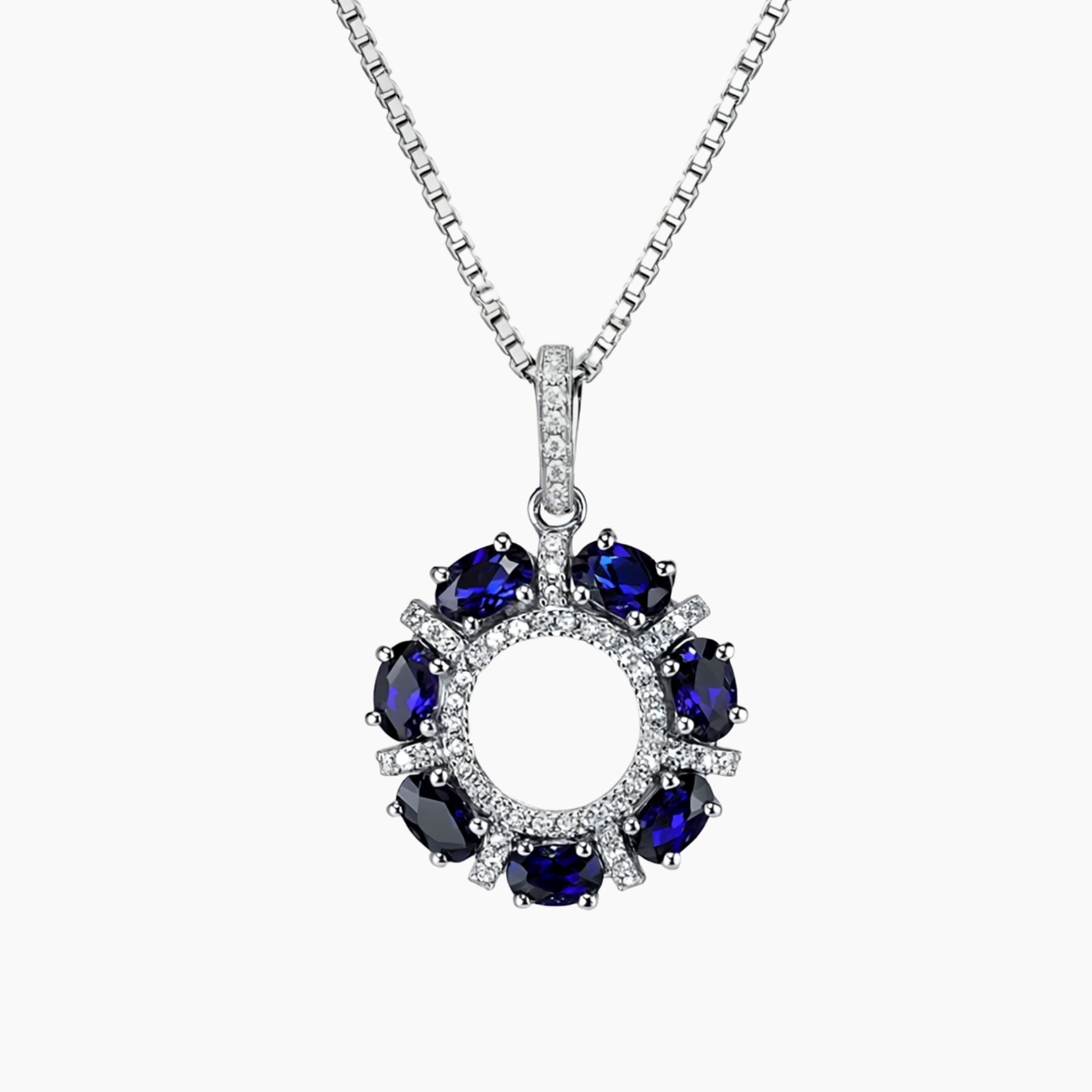 Celestial Halo Sapphire Pendant in Sterling Silver – September Birthstone