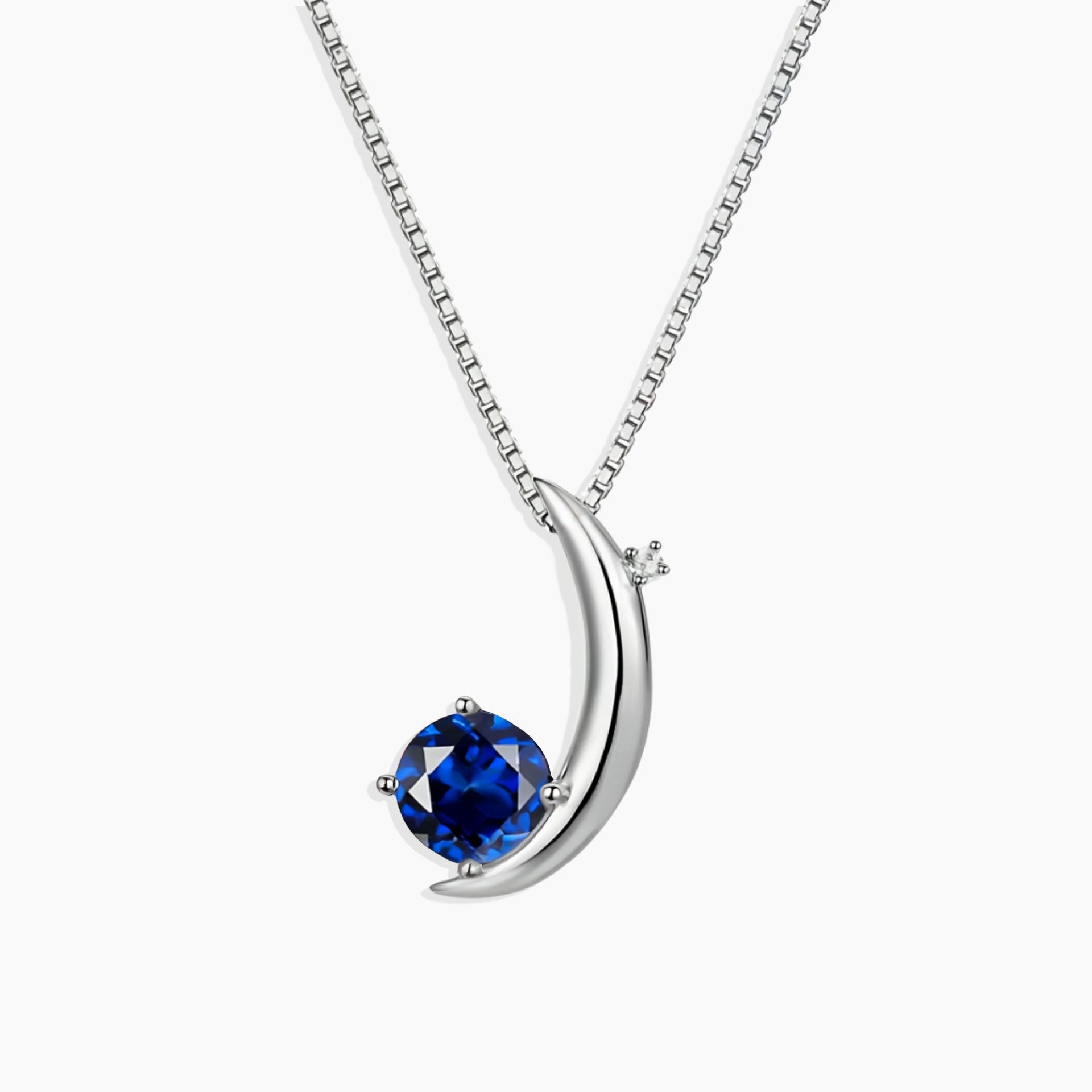 Half Moon Sapphire Pendant Necklace in Sterling Silver – September Birthstone