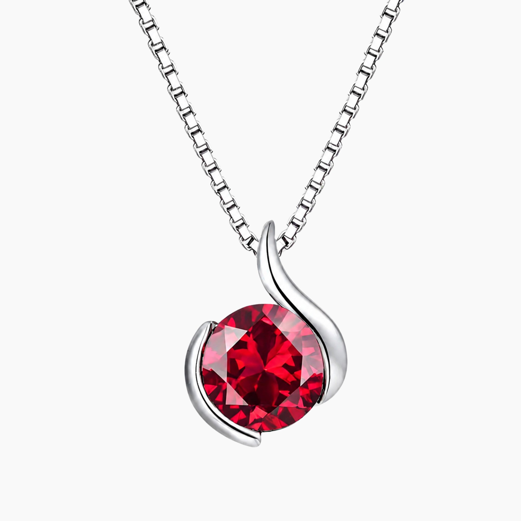 Ruby Semi Bezel Pendant Necklace in Sterling Silver | Irosk ®