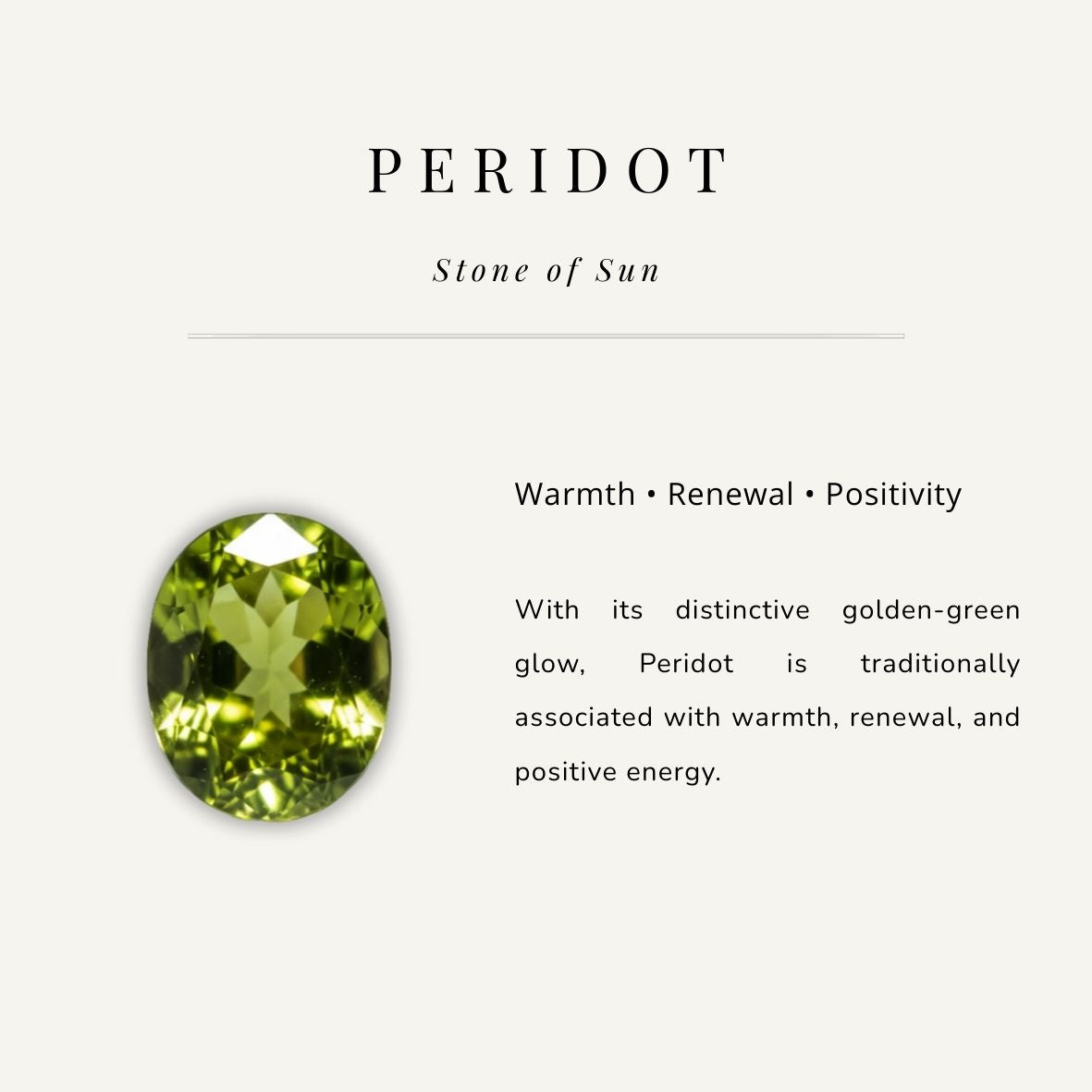 Peridot stone with descriptive text on a white background