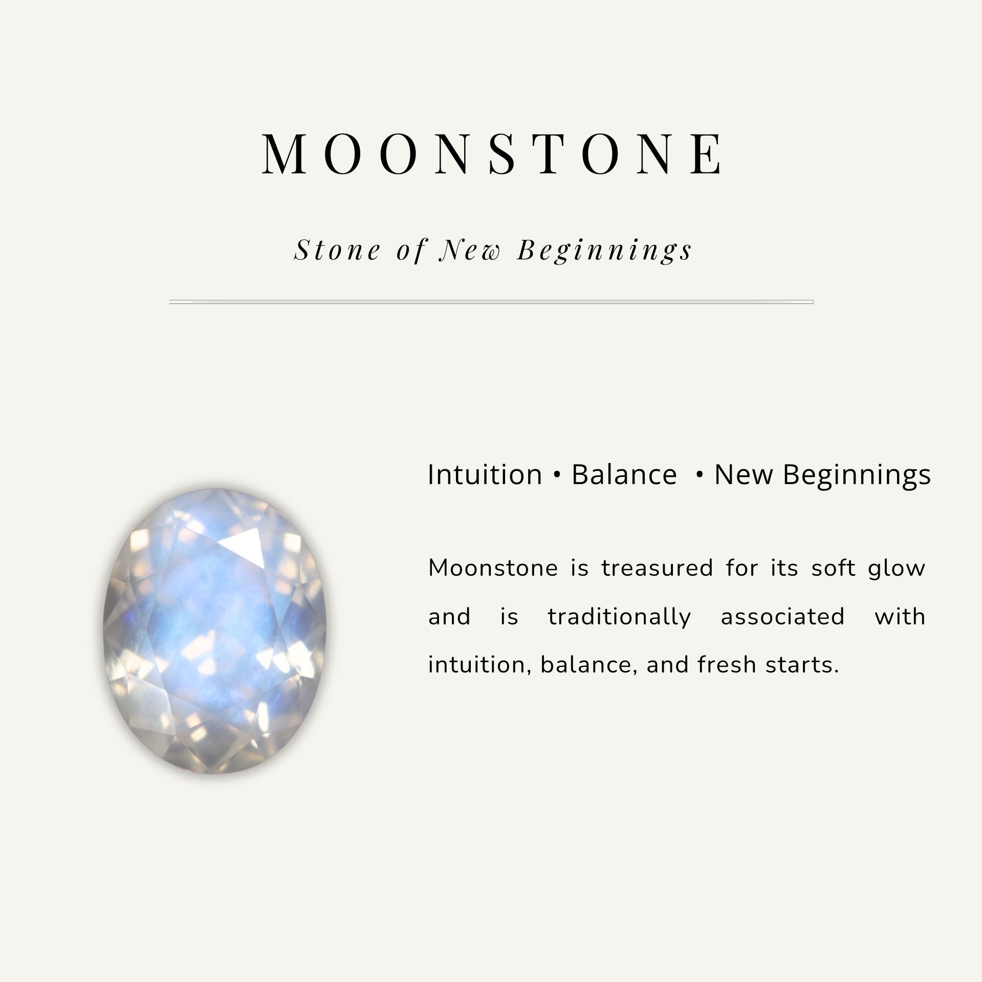 Moonstone with descriptive text on a white background