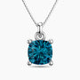 Cushion-cut blue topaz pendant in sterling silver with a box chain, featuring a brilliant sky-blue gemstone in a four-prong setting.