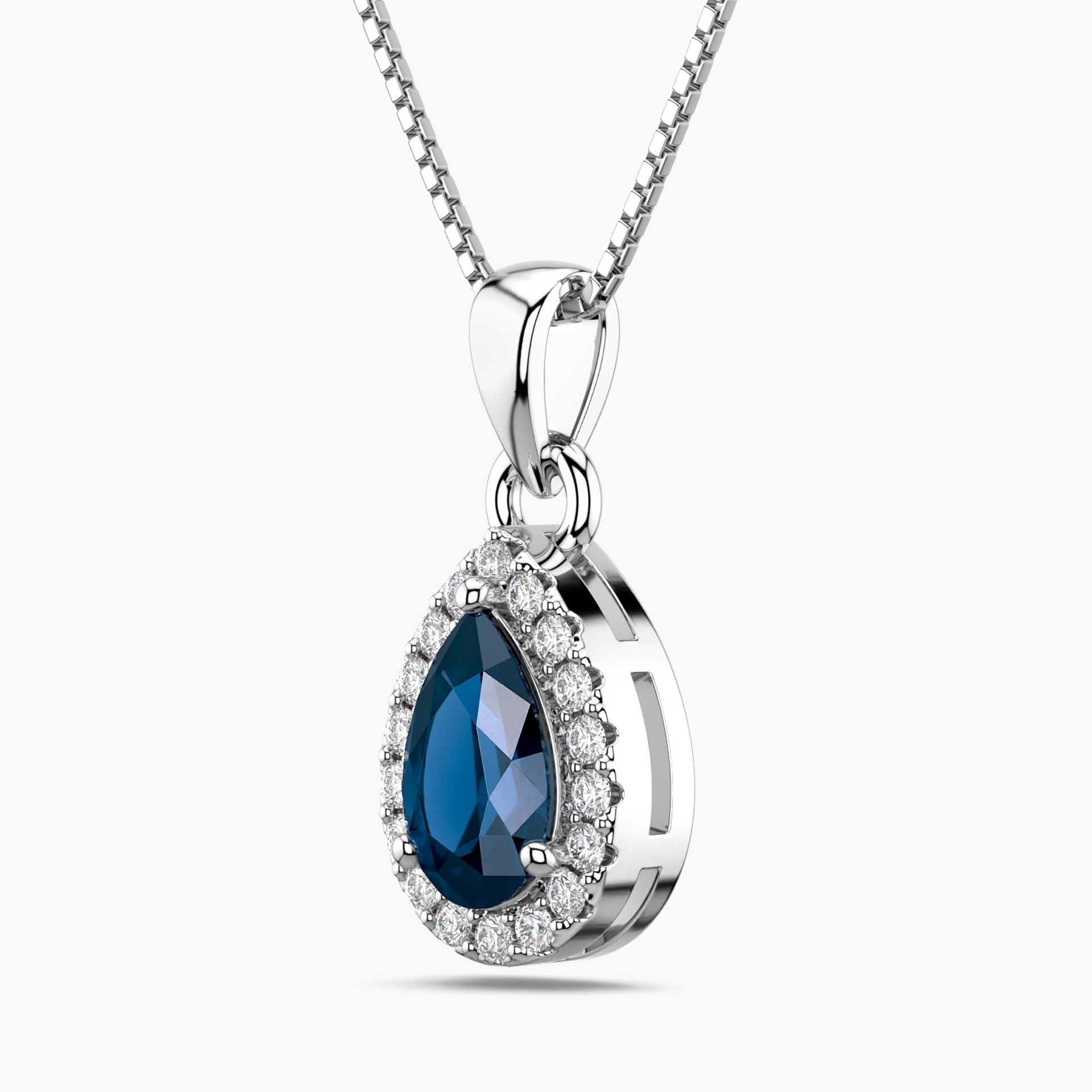 Pear Blue Topaz Pendant with Moissanite Halo | Irosk Australia