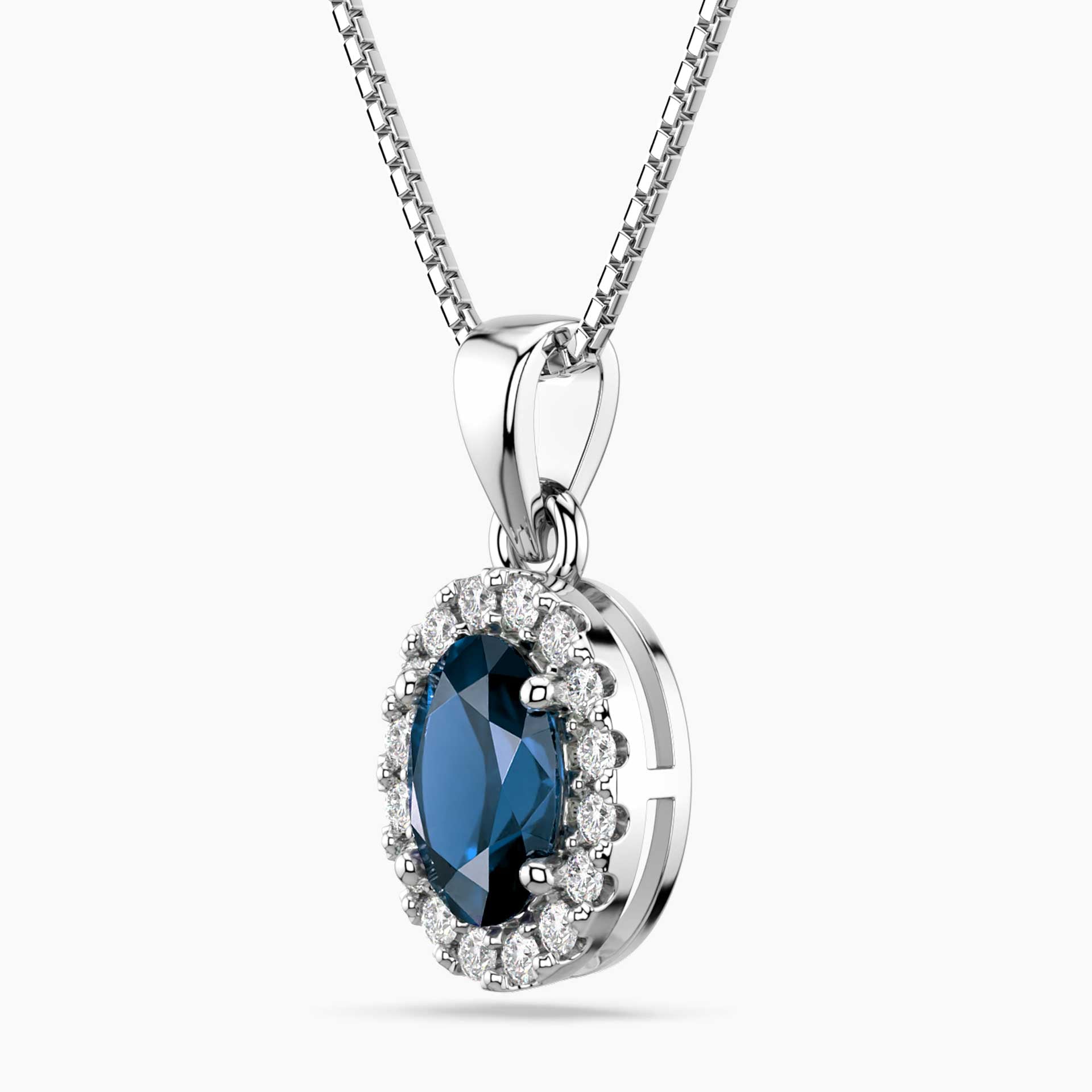 Oval London Blue Topaz Halo Necklace – Sterling Silver Pendant | Irosk
