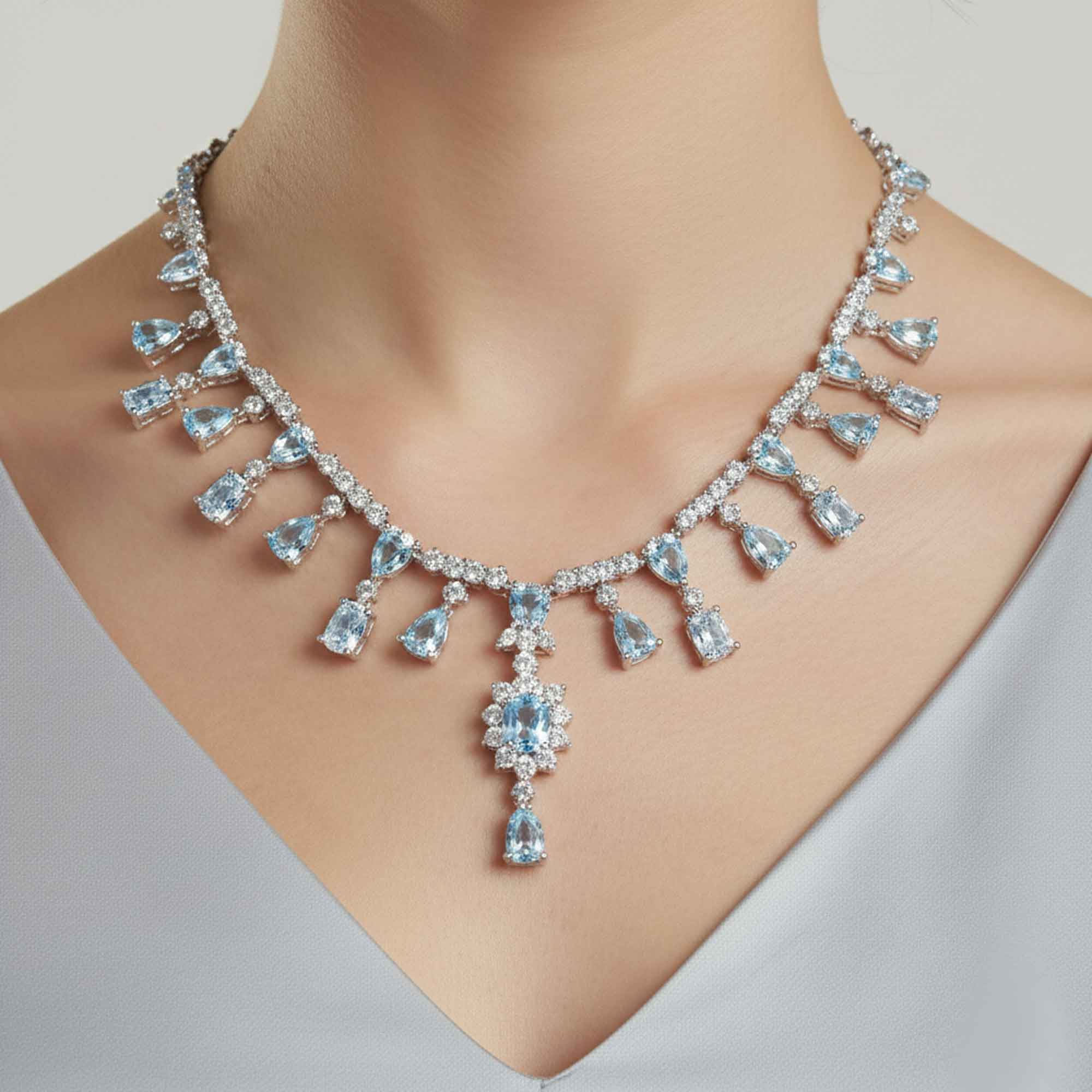 Sky Blue Topaz Cascading Statement Necklace in Sterling Silver | Irosk